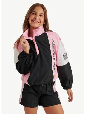 NASCAR X Justice Girls Pink Black White Racing Windbreaker Jacket L 12-14